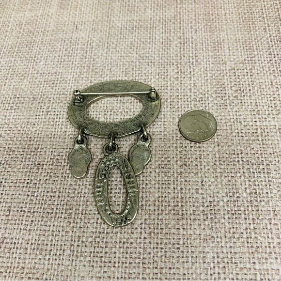 Silver Stamped Oval Dangle Brooch - Picture 2 of 2